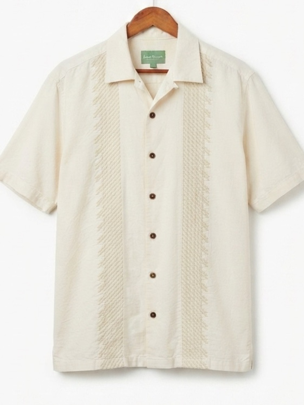 Tommy Bahama Cream Textured Casual Shirt 70/30 silk cotton blend size Large